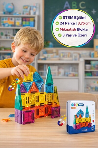 TOYFEST Magnetic Manyetik Puzzle 24 Parça 3,75 cm Mini Manyetik Yapı Blokları...