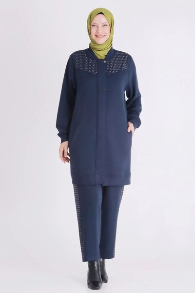 Sahra Tesettür Behrem pantolonlu takım Taşlı önü fermuarlı spor şık takım lac...