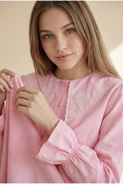 NEFESSE Kolu Lastikli Bebe Yaka Fistolu Poplin Gömlek Bluz