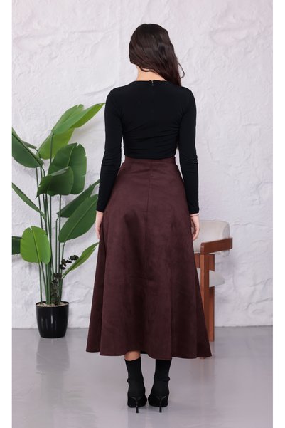 happinice Women's Suede Textured Midi Skirt