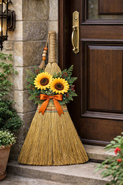 Marrone Ayçiçeği Günebakan Bereket Süpürgesi Dekor Ürünü 65 Cm