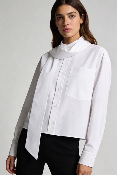 Şiir Cămașă și bluză pentru femei Ruggell Regular Mold guler ridicat cu eșarf...