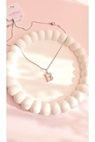 MİLUNXTE قلادة Xuping للنساء فضية اللون على شكل حرف B من الفولاذ مع زركون لام...