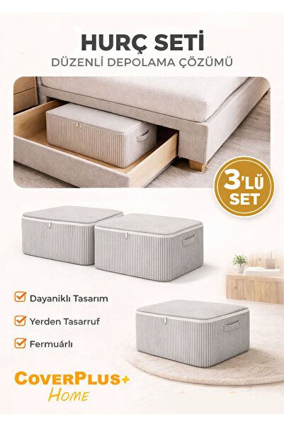 CoverPlus Antrasit Çizgili Çekyat ve Baza Altı Hurç Yorgan, Kıyafet, Eşya Sak...