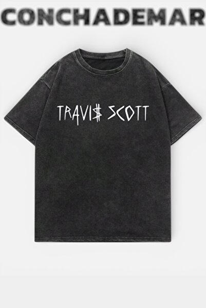 Vordevia Travis Scott cu imprimeu Lavabil supradimensionat tricou Unisex Vint...