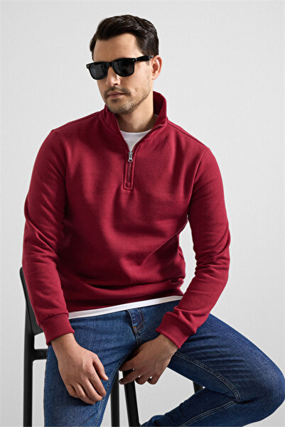 SÜVARİ Koyu Bordo Regular Düz Yarım Balıkçı Yaka Sweatshirt