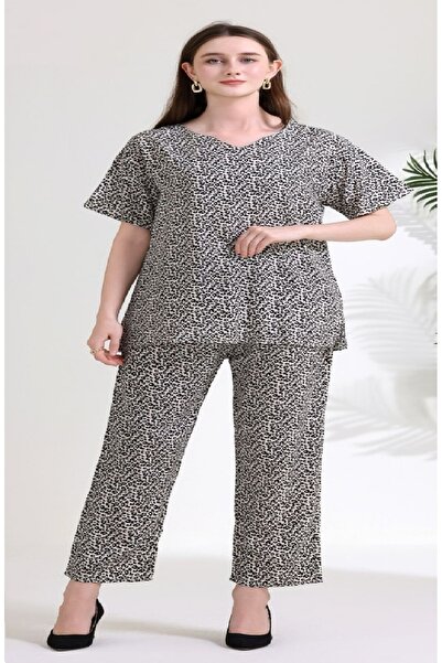 BRK Women's two-piece short-sleeved leopard print soft multi-colored pajama set