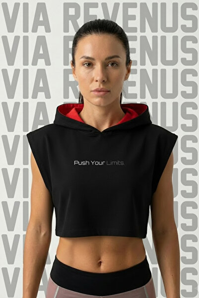 Vordevia Depășește-ți Limitele cu imprimeu Zero Sleeve cu glugă Sport Femei crop