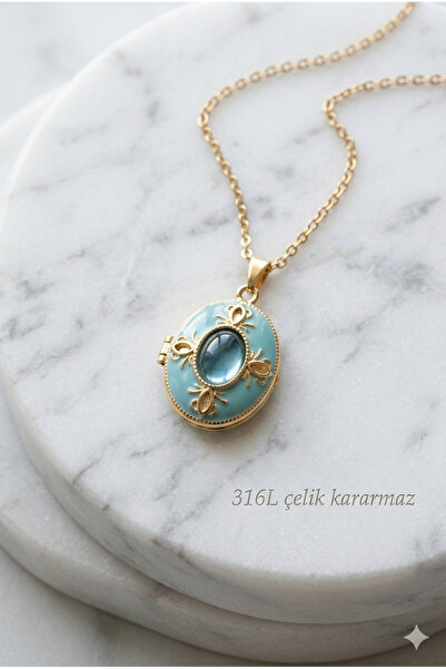 MEEB BİJUTERY قلادة من الفولاذ المقاوم للصدأ 316L مطلية بالمينا الفيروزي - قل...