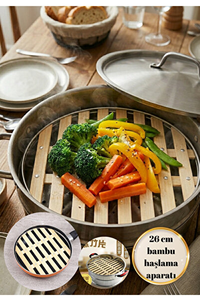 BRE HOME 26 cm Bambu Buharda Pişirme Aparatı - Tencere İçi Sebze Haşlama Matı...