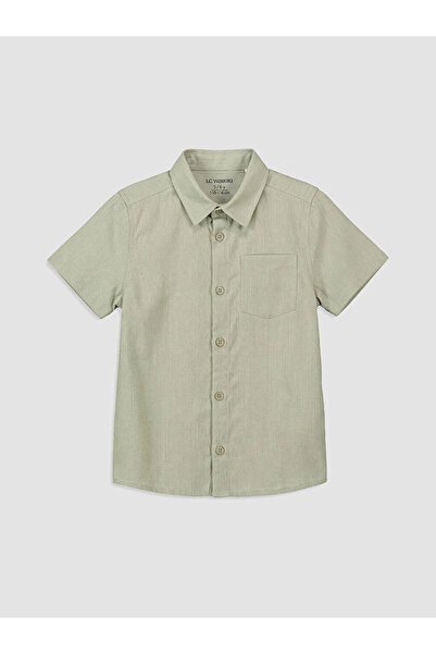 LC Waikiki LCW бебешка зелена къса риза с къс ръкав от поплин за момчета