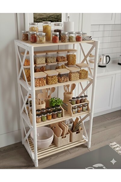 CasaNovi ZENNA 4 KATLI Dekoratif Çok Amaçlı MUTFAK RAFI BEYAZ-Ahşap