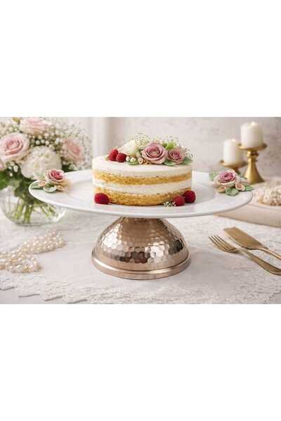 EL YAPIMI Mewahome Tasarım Bakır Ayaklı Oval Pasta Kurabiye Sunum Tabağı