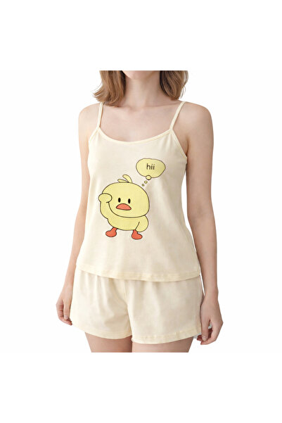 LUVENİSA Civciv Patterned Summer Pajama Suit with Shorts