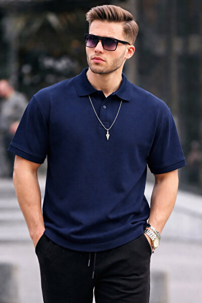 COMBİNE MİCHAİL Ανδρικό μπλουζάκι Basic Relax Navy Blue με λαιμόκοψη πόλο