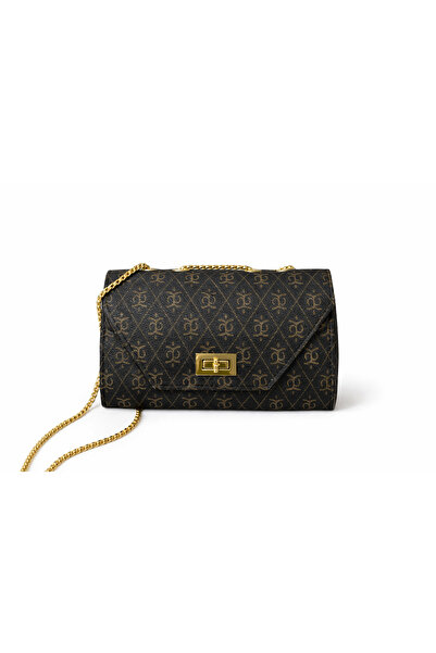 SARE Monogram Desenli Zincir Askılı Kapaklı Omuz Çantası