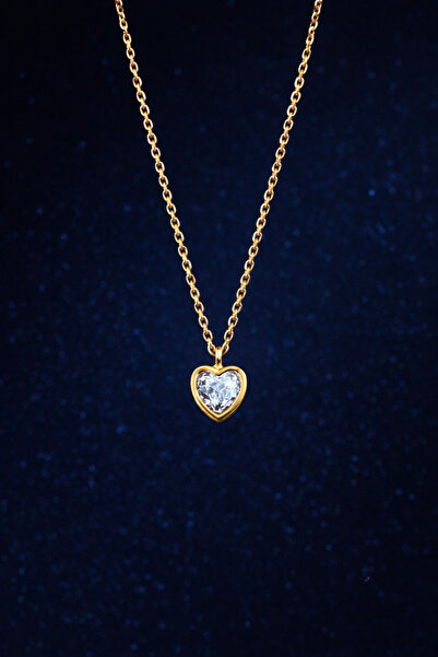 KAR DİAMOND Kolye ucu 8 Ayar Altın Zincir Gümüş Kalp Kolye Sertifikalı Işıklı...