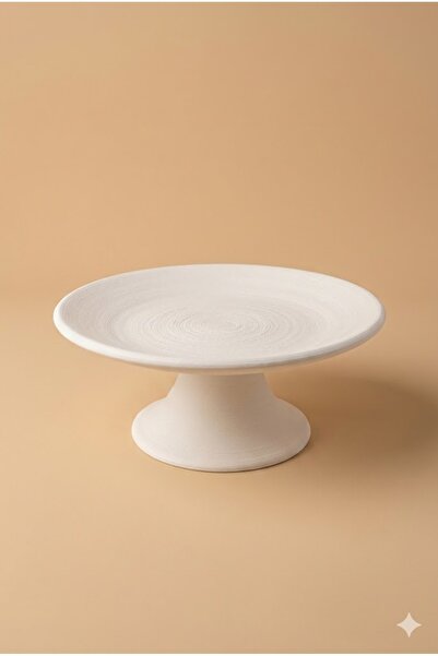 zeuseramik Ayaklı Sunum Tabağı Seramik Bisküvi 25 cm