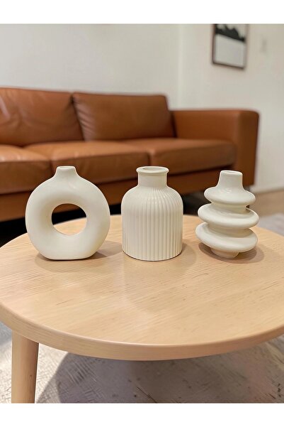Grimsi Modern Minimal 3’lü Dekoratif Vazo Seti – 10 cm – Masa Üstü Salon Objesi (Çiçek Hariç)