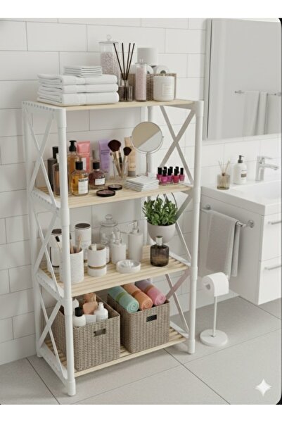 CasaNovi ZENNA 4 KATLI BEYAZ Dekoratif Çok Amaçlı BANYO RAFI BEYAZ-Ahşap