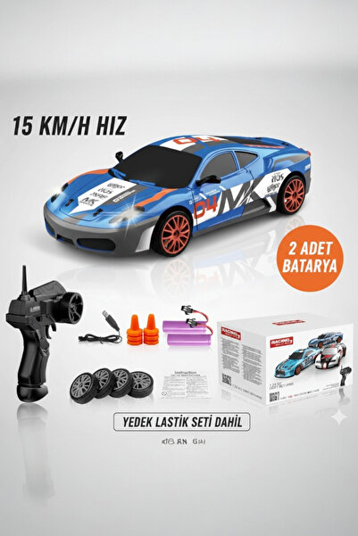 Globemart 1:24 RC Drift Arabası – 2.4GHz Çift Bataryalı & Yedek Lastikli Uzak...