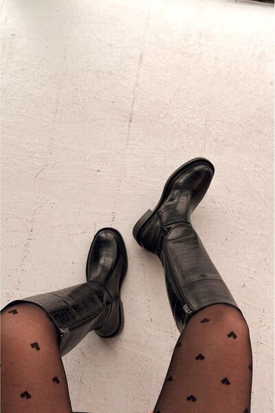 I Love Shoes Zantra Black Crocodile Zippered Daily Women's Boots