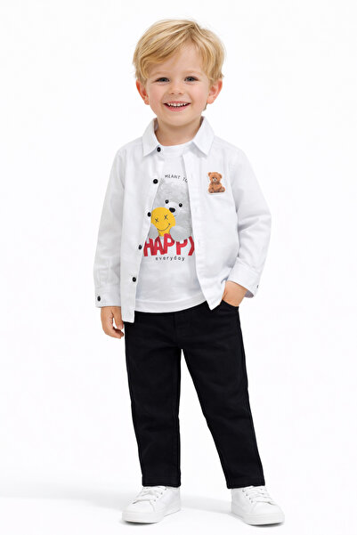 beboys Boy's Festive Stylish 3-Piece Set of Linen (Shirt, Pants, T-Shirt)