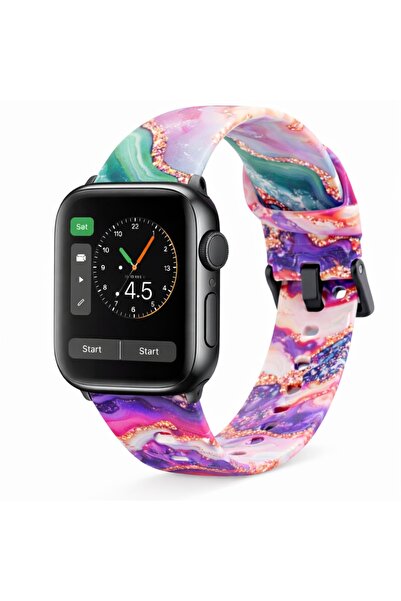 OEM Curea Apple Watch Silicon Multicolor Tip Agate, Rezistentă Apă, 42–49mm U...