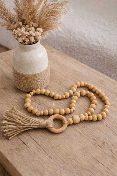 diclecollection Διακοσμητικό Ξύλινο Βερνικωμένο Δαχτυλίδι με Χάντρες, Λεπτομε...