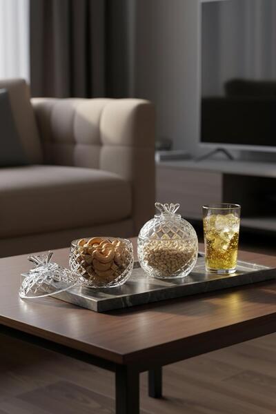 Exent Berry Cam Şekerlik Çiftli 285 ml, Cam Kapaklı Şekerlik, Cam Kase-2 ADET