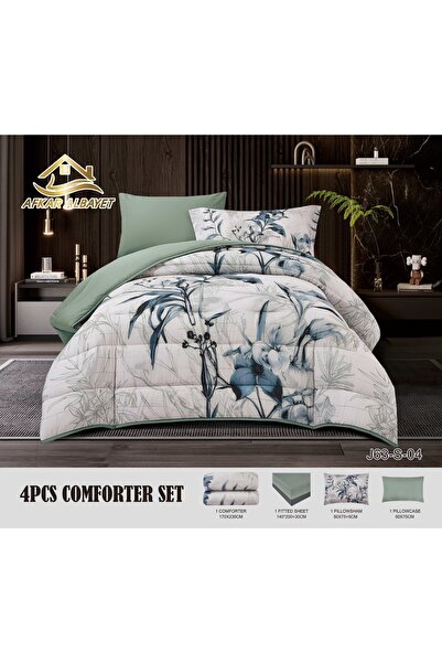 Afkar Albayet غطاء سرير صيفي مفرد ونصف، 4 قطع، بنقشة زهور، من الألياف الدقيقة