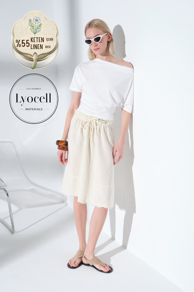 Maule Lan Ženska midi suknja sa detaljnim krajnjim šavovima od mešavine lioce...