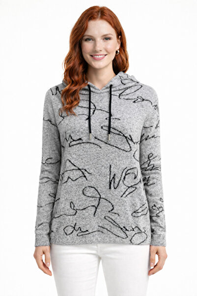 Neden Tekstil Gray Melange Abstract Patterned Hooded Sweatshirt