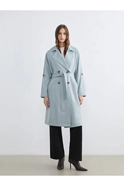 LC Waikiki LCW EVERYDAY Μπλε Γυναικεία Καμπαρντίνα με Διπλό Γιακά