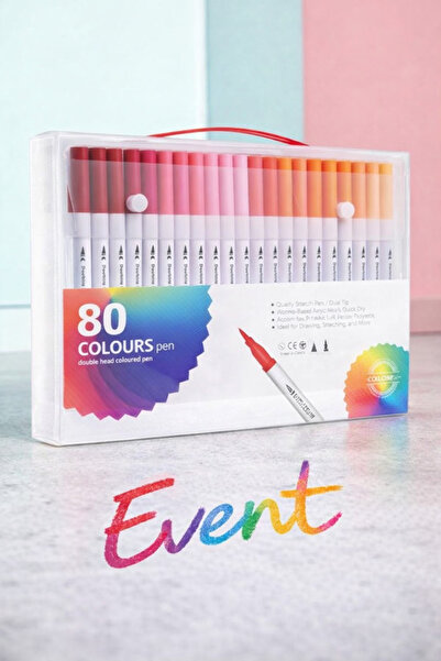 EVENT Çift Taraflı Akrilik Marker Kalemi 80'lı Set Canlı Renkler, Çift Uçlu, ...