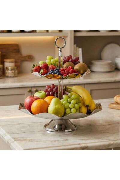 Generic Two-Tier Multi-Use Serving Stand - Silver