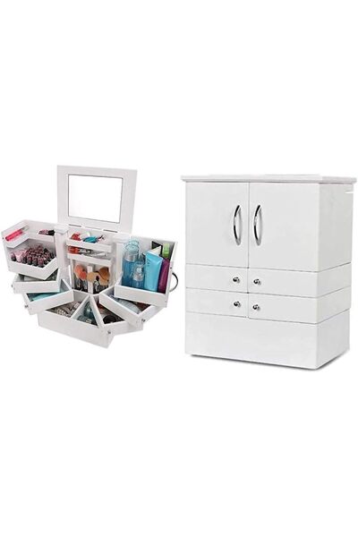 SAHABA 3 Tier Makeup Organizer with Drawer, Deluxe Cosmetics And Jewelry Wood...