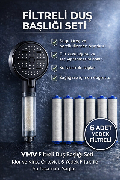 özgürce 6 Fonksiyonlu Filtreli Duş Başlığı, Klor ve Kireç Önleyici, Su Tasarr...