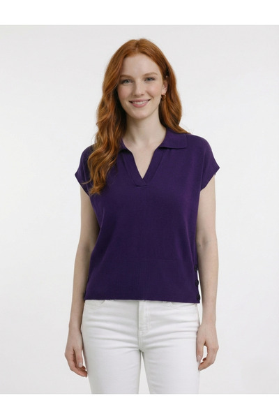Neden Tekstil Polo V Yaka Yanları Düğmeli Süveter Bluz