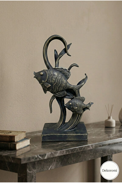 Dekoromi Dekoratif 2li El Boyaması Balık Obje ve Biblo (30x15cm) Ev Ofis Akse...