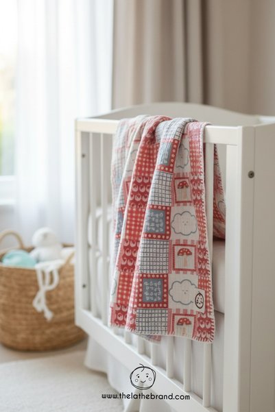 THELAKIDS Red Patchwork Desen Çoban Dikiş Detaylı Çift Kat Müslin Bebek Örtüsü