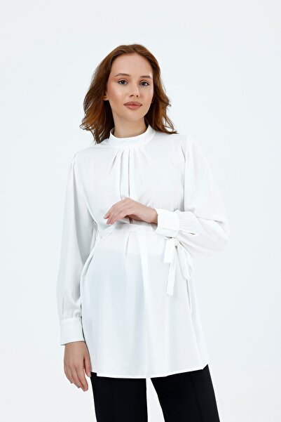 KATLİN MATERNİTY WEAR Maternity Jessica Fabric Blouse, Collar Zipper, Sleeves...