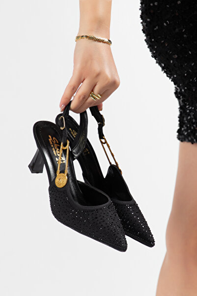 FYD SHOES حذاء نسائي للسهرات بمقدمة مدببة ومفتوح من الخلف مع تفاصيل مطبوعة أن...