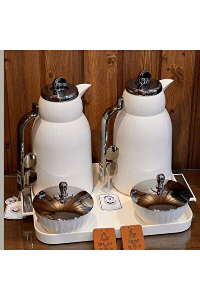 Generic طقم ضيافة ملكي مكون من 5 قطع - ترمس للشاي والقهوة مع حاويات للسكر وصي...