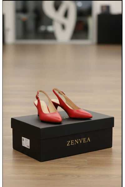 Zenvea جلد أصلي حذاء سيليتو مفتوح من الخلف للمناسبات الخاصة وحفلات الزفاف