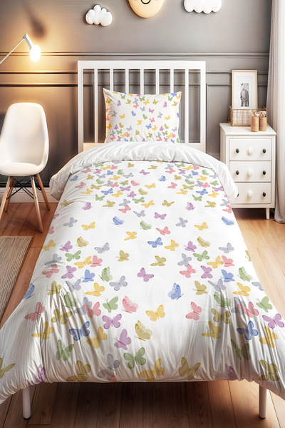 EVPANYA Spring Butterflies Patterned Single Baby Kids Bedding Set