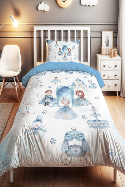 EVPANYA مجموعة أغطية سرير الأطفال من وينتر تيلز منقوش مفرد