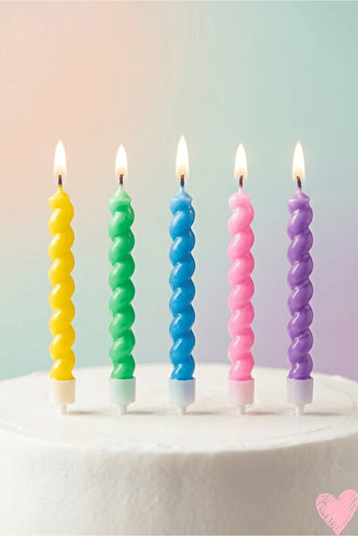 Bunloon Spiral Renkli Pasta Mumu 5 Adet Doğum Günü Mum