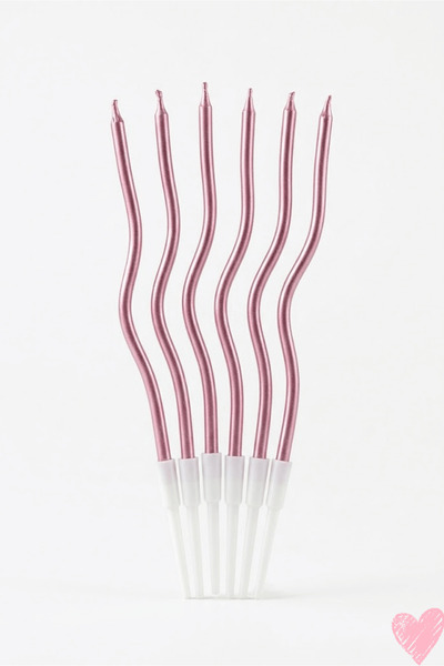 Bunloon Metalik Pembe Kıvrımlı Pasta Mumu 6 Adet Doğum Günü