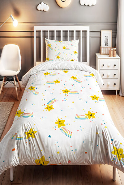 EVPANYA Neşeli Yıldızlar Desenli Tek Kişilik Bebek Çocuk Nevresim Seti